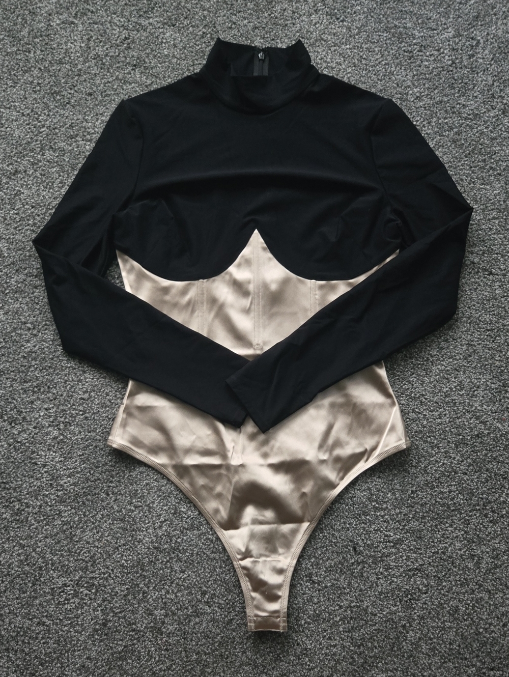 Fleur du Mal Black & Champagne Long-Sleeve Bodysuit